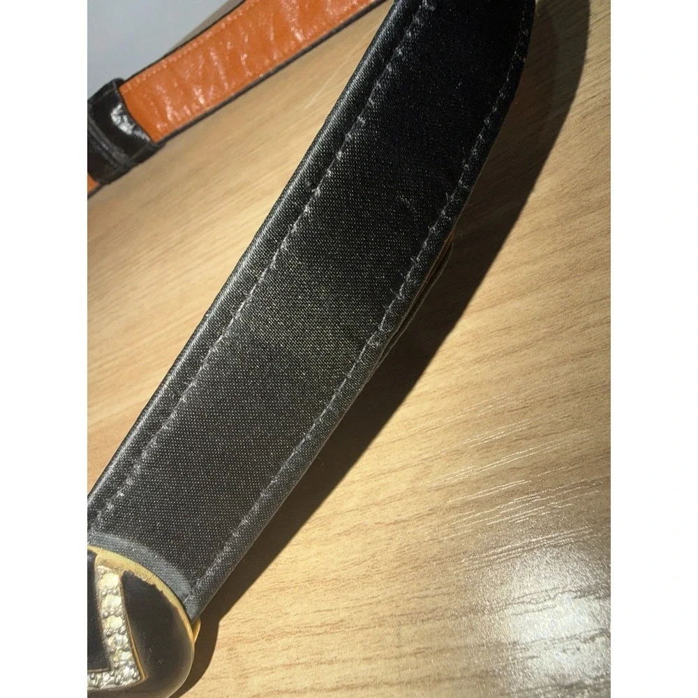 Vintage 1980s Alexis Kirk Gold Statement Satin Belt Leather 36-42